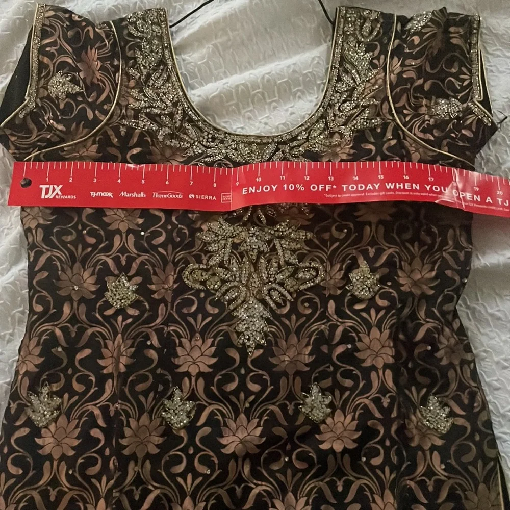Copper and black Indian suit salwar kameez brocade suit Punjabi Pakistan - Picture 11 of 11